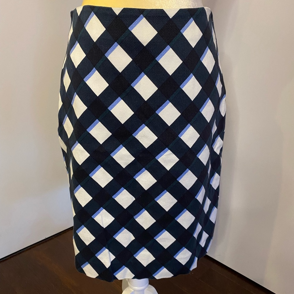 Ann Taylor cream & blue pencil skirt